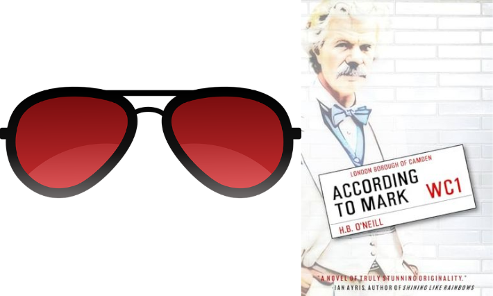 Graphic of Sunglasses and the Cover of According to Mark by H.B. O'Neill